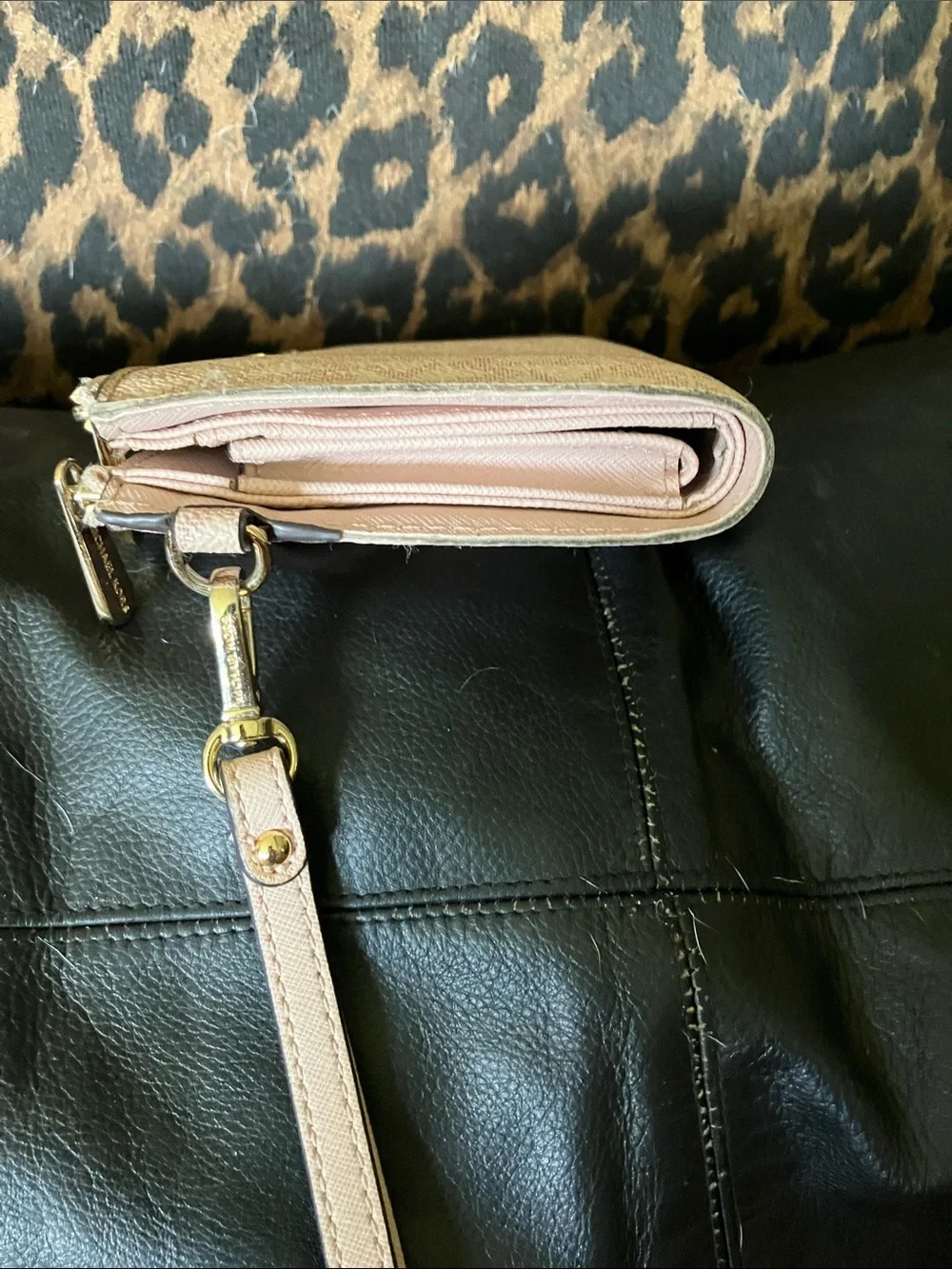 Michael Kors Blush Pink Wristlet Clutch with Gold Logo